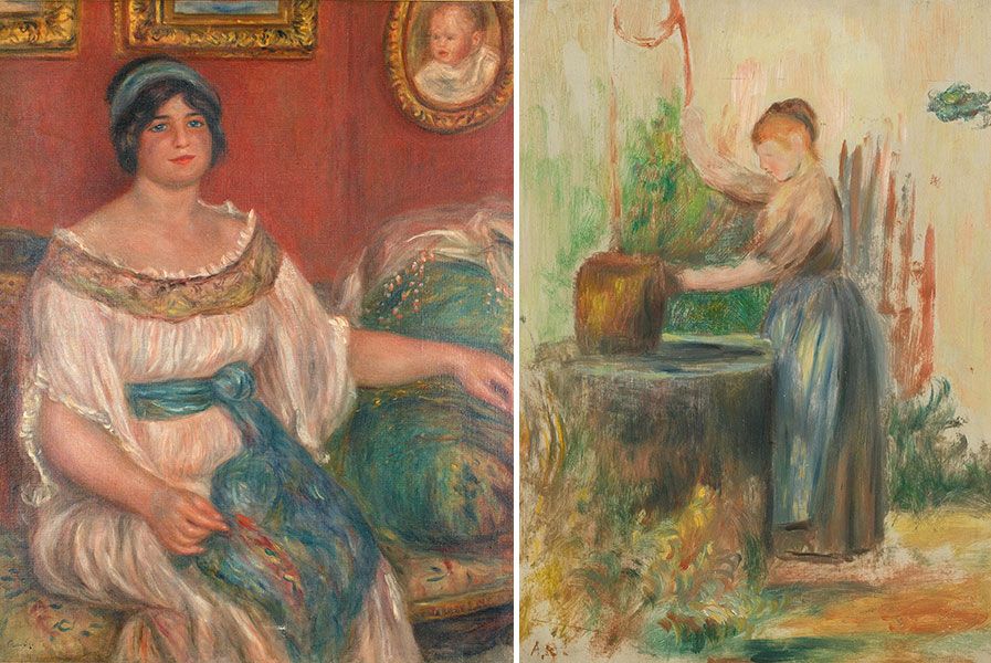 Links Portrait de Madame Colonna Romano, rechts Femme au puits van Renoir, vóór de gemelde beschadigingen